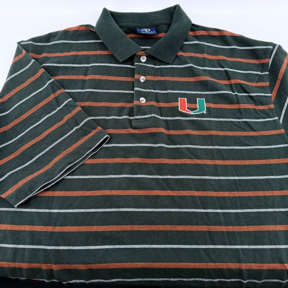 University of Miami Hurricanes Vantage‎ Striped Polo Shirt Mens 2X Green Orange